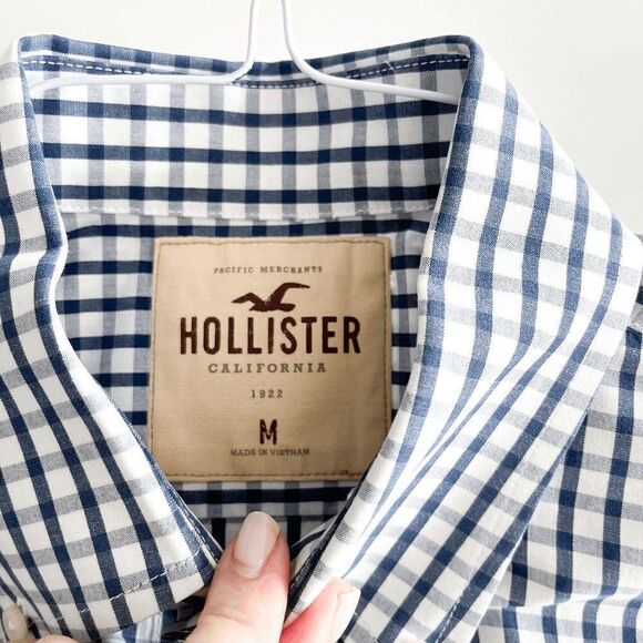 Hollister California Mens Casual Button Down Long Sleeve Check Blue Medium - Picture 3 of 8